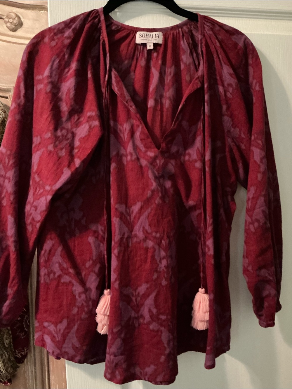 Sohalia (aka Omika) Red-Purple Printed Tassel Tunic